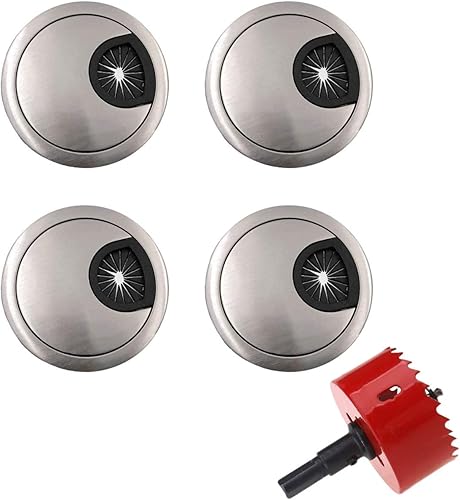 JZK 4 x Metall 60mm Kabeldurchführung mit 60mm Lochsäge, Kabeldurchlass Tisch-Kabelführung zum Eindrücken Kabeldurchführungen für Möbel Schreibtisch Computer Tisch - Cheap-Us