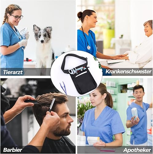 VIKY® Krankenschwester Gürteltasche, Krankenschwester Tasche, Gürteltasche Arbeit mit Verstellbarem Gürtel und Mehreren Fächern, Nurse Pflege Zubehör, Multifunktionale Hüfttasche Damen Herren(Schwarz) - Cheap-Us