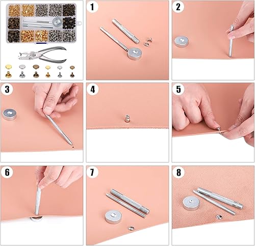 Leder Nieten 180 Set Doppelkappe Rivet in 2 Größen Tubular Metall Ohrstecker Hohlnieten mit 3 Fixierwerkzeug Papier Lochzange Aufbewahrungsbox für DIY Handwerk Reperatur Dekoration 3 Farben - Cheap-Us