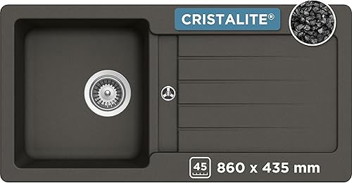 SCHOCK Küchenspüle 86x43,5 Typos D-100S Onyx - CRISTALITE® schwarz mit Abtropffläche - Küchenspüle 86x43,5 für 45 cm Unterschrank - Waschbecken Küche schwarz - Spüle schwarz Einzelbecken - Cheap-Us