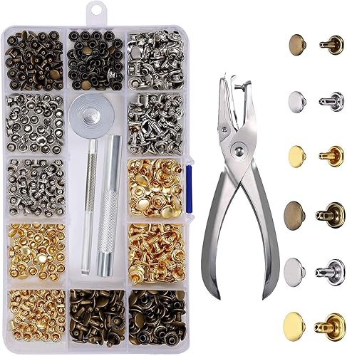 Leder Nieten 180 Set Doppelkappe Rivet in 2 Größen Tubular Metall Ohrstecker Hohlnieten mit 3 Fixierwerkzeug Papier Lochzange Aufbewahrungsbox für DIY Handwerk Reperatur Dekoration 3 Farben - Cheap-Us