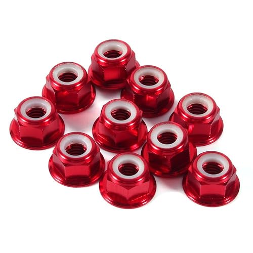 Sechskant-Selbstverriegelungsmuttern, 10 Stück, M5-Mutter, CNC-Aluminium, Flansch, Nylon, selbstsichernde Metallmuttern, dunkelrot - Cheap-Us