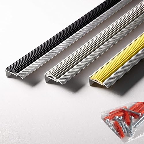 Floordirekt Treppenkantenprofil gelocht aus Aluminium mit rutschfester Gummi Kantenschutz für Laminat, Parkett, Treppen Stufenkantenprofil - Treppenwinkel, Treppenprofil, Winkelprofil grau 134 cm - Cheap-Us