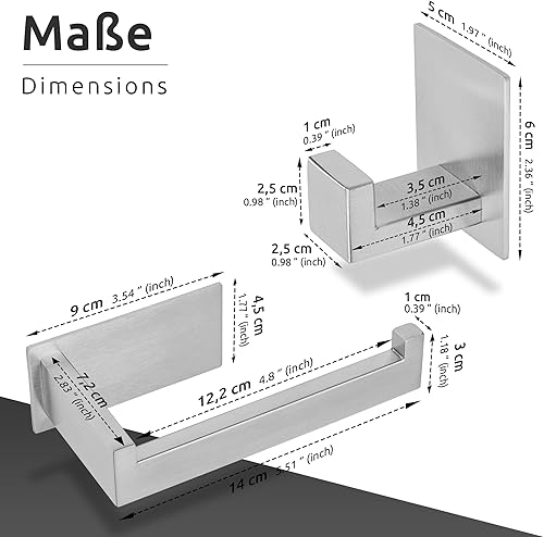 ECENCE 1x Toilettenpapierhalter + 2X Handtuchhaken ohne Bohren, Badezimmerset selbstklebend Chrom Badezimmeraccessoires - aus rostfreiem Edelstahl 304, Handtuchhalter + Klorollenhalter - Cheap-Us