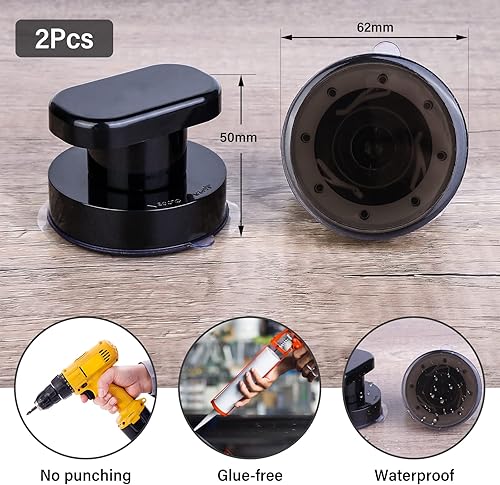Mitening 2 Stück Saugnapf Türgriff Saugnapf Griff, Mokinga Türgriff Kleben, Türgriff Balkontür, ABS-Kunststoffgriff mit Starken Saugnapf ffür Glastür Schubladenschrank Schrank (Schwarz) - Cheap-Us