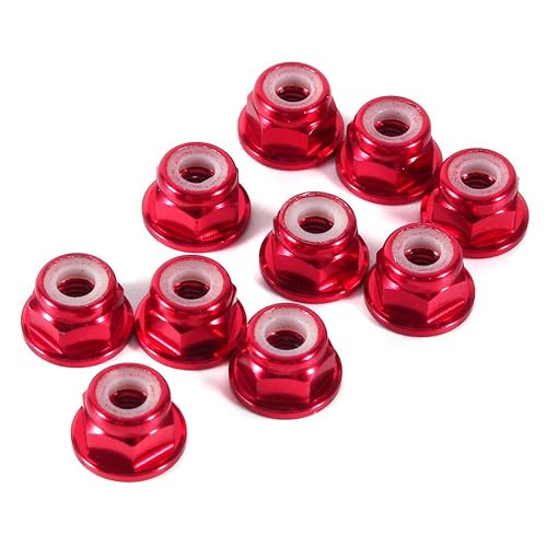 Sechskant-Selbstverriegelungsmuttern, 10 Stück, M5-Mutter, CNC-Aluminium, Flansch, Nylon, selbstsichernde Metallmuttern, dunkelrot - Cheap-Us