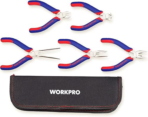 WORKPRO Mini-Zangen-Set, Schmuckzangen, 5-teilig, inkl. Linesman-Zange, Spitzzange, Seitenschneider, Spitzzange mit Organizer-Tasche - Cheap-Us