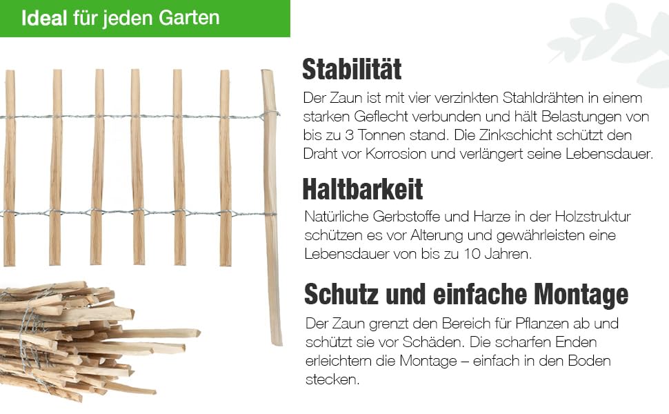 Haselnuss Roll-Steckzaun aus Holz 