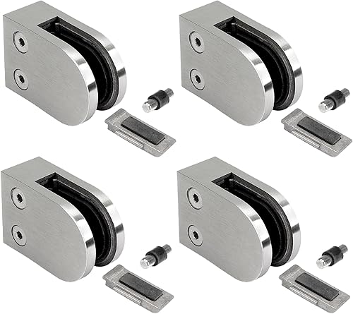 PRIOstahl Glashalter 4 Stück Glasklemmen Klemmhalter Glashalter mit Sicherungsplatte + Sicherungsstift 63 x 45 x 30 mm Anschluss: Flach für Glas 6 mm aus Edelstahl V2A - Cheap-Us