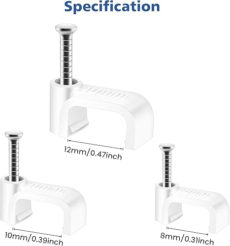 ERKXD Flachkabelclips weiß 100 Stück für Cat6 Cat7 Ethernet-Kabelclips an der Wand mit Stahlnagel 10 mm Kabelhalter - Cheap-Us