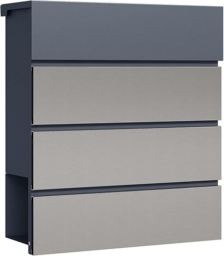 Toboli Briefkasten V63 Anthrazit und Holzdesign 410 x 130 x 370 mm, Wandbriefkasten mit Schloss, Soft Close Klappe und Zeitungsfach, Postkasten aus Stahl pulverbeschichtet - Cheap-Us