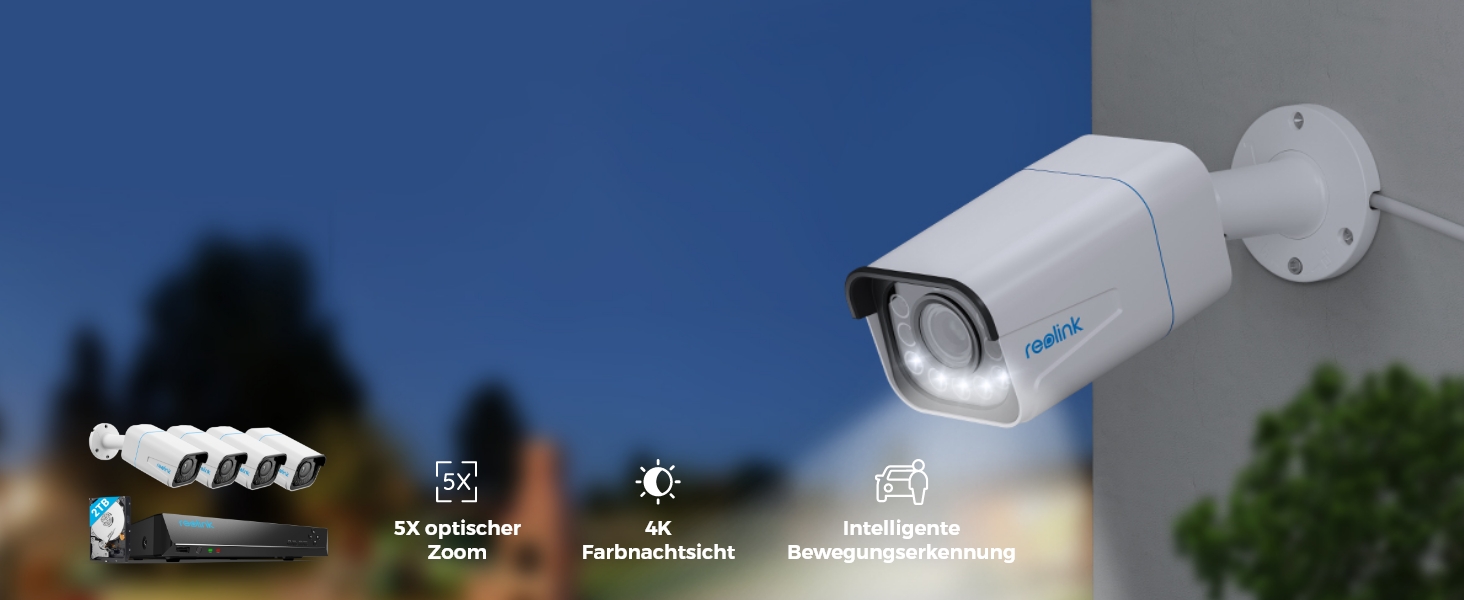Ein Sicherheitsüberwachungssystem, das 5-fachen optischen Zoom und 4K-Farbnachtsicht unterstützt