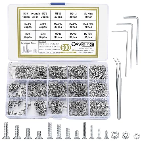 Bnnrjia 600 Stk M2/M2.5/M3 Innensechskant Sechskantschrauben mit Muttern Set, Edelstahl Senkkopfschrauben mit Muttern Sortiment Kit, Gewindeschrauben Maschinenschrauben für Haus Garagen Möbel - Cheap-Us