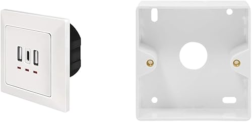 LogiLink PA0254 - Unterputz Dose mit 2X USB-A & 1x USB-C & LogiLink Professional NP0223 Aufputzgehäuse (Aufputzrahmen) für Unterputzdosen, Macht aus Unterputzdosen Eine Aufputzversion - Cheap-Us
