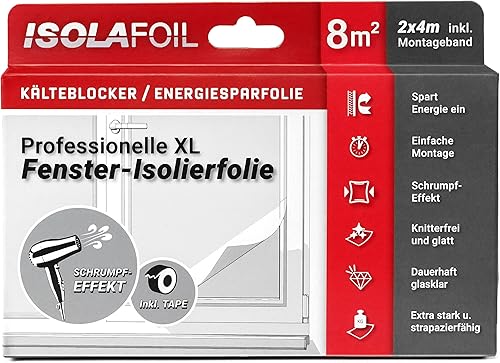 Professionelle XL Fensterisolierfolie 2x4m - Transparente Thermofolie, Wärmedämmung, Kälteschutz, kein Beschlagen - Cheap-Us