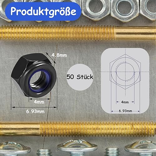 qingmeng Sechskantmuttern M5, 50 Stück Mutter M5 Schwarz, Selbstsichernde Muttern, M5 Stoppmutter Sicherungsmuttern, Kontermuttern Set Schraubenmutter M5 Metrisch Gewinde - Cheap-Us