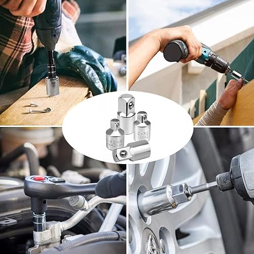 YEBOCIYO 4tlg Adapter Satz Stecknussadapter Set Stecknuss-Adapter für Ratschen 1/2' auf 3/8', 3/8' auf 1/2', 3/8' auf 1/4', 1/4' auf 3/8' für Knarren, Nuss, Steckschlüsseln - Cheap-Us