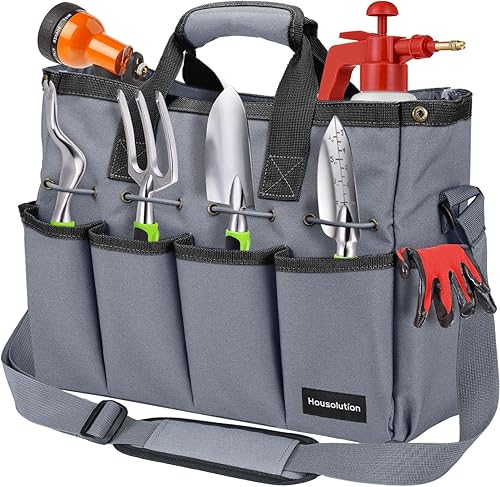 Housolution Garten Werkzeugtasche, 35 x 14 x 28 cm Tragbar Gartentasche Wasserdicht Aufbewahrungstasche mit Mehreren Taschen und verstellbarem Schultergurt Werkzeugbeutel für Haus Garage, Dunkel Grün - Cheap-Us
