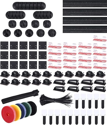 jutyum Kabelmanagement 204 PCS,Schreibtisch kabelmanagement 9 Typen 100 Kabelbinder 3M zuschneidbarer Klettverschluss Kabelmanagement-Kit Geeignet für alle Kabel Stromkabel Netzwerkkabel TV-Kabe - Cheap-Us
