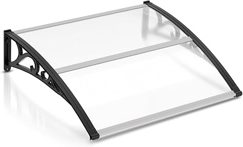 Hebitod Vordach für Haustür,100x150cm Transparent Polycarbonat 6mm Überdachung Haustür aus Aluminium, Pultbogenvordach mit ABS Halterung, Schnee und UV Schutz, Pultvordach - Cheap-Us