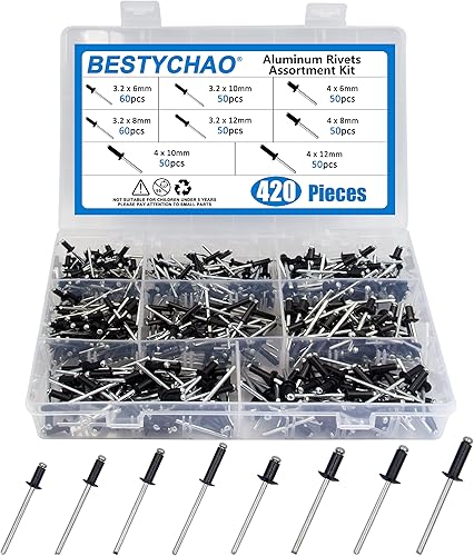 BESTYCHAO 420 Stück 8 Größen Aluminium Blindnieten, M3.2 M4 Pop Nieten Sortiment Kit (Schwarz) - Cheap-Us