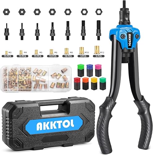 AKKTOL Nietmutternzange Set inkl. 80 Nietmuttern M3-M12, Dorne, Box & Schutzgehäuse - Robuste Gewindenieten Zange Set für Autoreparatur & Metallbearbeitung - Cheap-Us