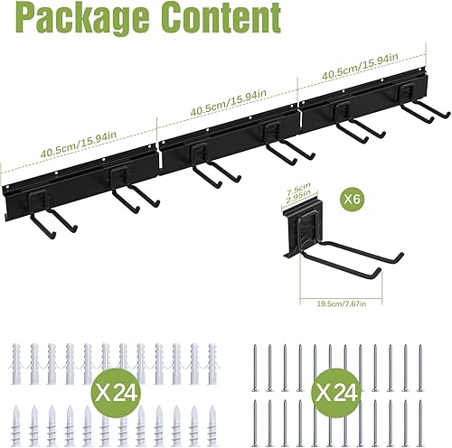 Housolution Verstellbar Garagen Gerätehalter 121cm, Metall Wandhaken mit 3 Schienen 6 Haken Werkzeugregal Wand Werkzeughalter für Garagen Keller Werkstatt Besen Rechen Werkzeug Organizer Schwarz - Cheap-Us