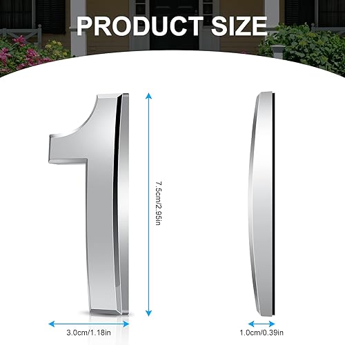 Vicloon Hausnummer, 3 in Silber Acryl Hausnummer,Höhe 7.5cm, Selbstklebende Haus-Nummer, für Tür, Briefkasten, Außen, Anti-Friktion, Wetterfest - Cheap-Us