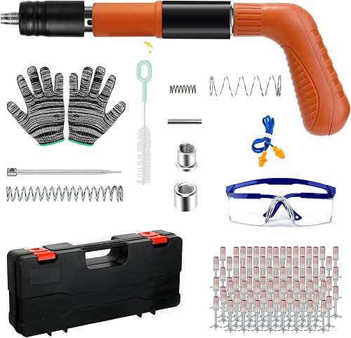 Nagelpistole Nail Gun mit 200 runden Nägeln,5 Gänge Mini Nagelpistole Nagelpistole für Stahl & Beton,Tragbare Nail Gun Einstellbare Schalldämpfer Stahl Nagel Pistole Pistole für Zementwand Haushalt - Cheap-Us