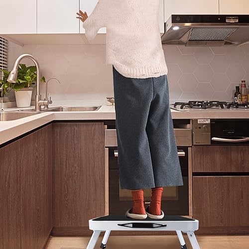 2 Stufen Tritthocker, Mini-Hocker, Klapptritt 2 Stufen Stahl Faltbare Trittleiter Klappbar Leiter mit Rutschfester Gummimatte, Sicheres Breites Pedal, Haushaltsleiter Tritthocker, bis 150 kg belastbar - Cheap-Us