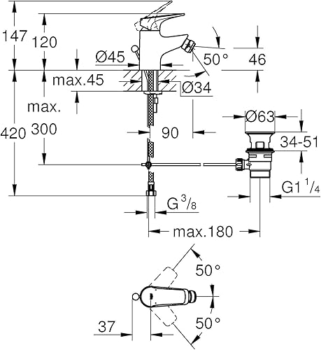 Grohe Bauflow Bidet, mit Zugstange, 23754000, Chrom - Cheap-Us