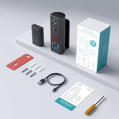 XTU WLAN Video Türklingel mit Kamera 4MP HD Kabellose Video Türklingel mit Gong und Mehrwinklige Halterung, Batteriebetrieben,PIR-Beweg ungserkennung, Nachtsicht, 2-Wege-Audio, Arbeitet mit Alexa - Cheap-Us