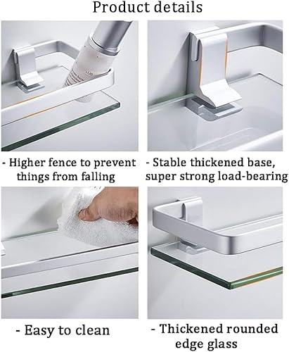 Mgchowue Glas Bad-Regal, Glasablage Wandregal 60 80cm Badezimmer Regal Badablage Ablageregal - mit Reling aus Chrom & 8mm Hartglas Badregal - Cheap-Us