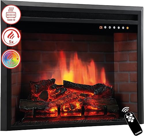 KAMINIO Elektrokamin Luca - Elektrischer Einbaukamin mit Heizung, 3D-Flammeneffekt, 12 Flammenfarben, Fernbedienung (23 Zoll) - Cheap-Us