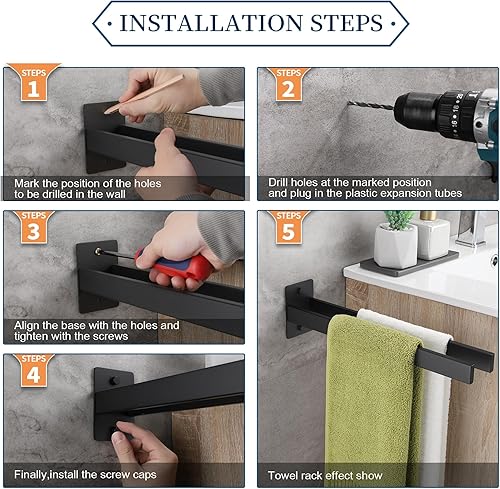 OETAMS Handtuchhalter Ohne Bohren Schwarz Matt Handtuchstange Edelstahl Handtuchhalter Bad Eckig Hantuchhalterung Einarmig Badetuchhalter - Cheap-Us