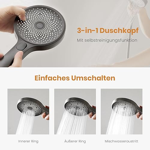 EMKE Duschset mit Thermostat, Duschstange mit Brause mit 40cm Thermostatische Platte, Design Duschstange, 3 Strahlarten Handbrause, Duschset mit Armatur, Anthrazit Matt - Cheap-Us