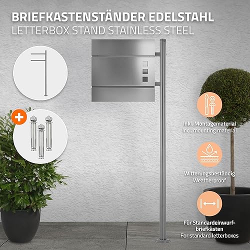 ML-Design Briefkastenständer aus Edelstahl, Silber metallic, Gesamthöhe 120 cm, Rund, Freistehend, Briefkastenpfosten zum Anschrauben, Briefkasten Standfuß Ständer, Halterung für Wandbriefkasten - Cheap-Us