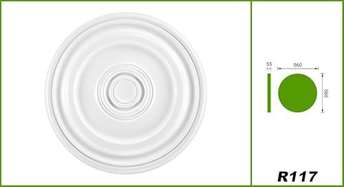 GRAND DECOR Stuckrosette R117, Ø 56cm - Deckenrosette weiß, aus PU hartschaum, Zierelement, Stuck, Wanddeko Wohnzimmer Lampe Polyurethane rund - Cheap-Us