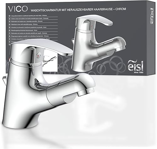 EISL NI075TCO VICO Waschtischarmatur Bad, Wasserhahn Bad mit Haarbrause, Badarmatur mit ausziehbarem Brausekopf, Einhebelmischer mit herausziehbarer Brause und Ablaufgarnitur, Chrom - Cheap-Us