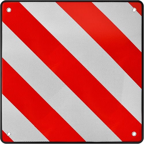 Catime Reflektierendes PVC Warntafel, 2-in-1 Rot Weiß Gestreiftes Warnschild Italien Spanien Portugal, 50x50cm Warnschild mit Roten Weißen Streifen für Wohnmobil, Fahrradträger, Wohnwagen, Heckträger - Cheap-Us