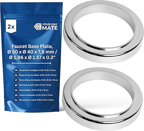 Waschbecken Armatur Rosette, 2 Pack, Ø 50 mm Außen, Ø 33 mm Innen, 6 mm Höhe, ABS in Hochglanz-Optik, mit Dichtung, Abdeckrosette Wasserhahn, Zubehör Grundplatte zur Abdeckung größerer Lochdurchmesser - Cheap-Us