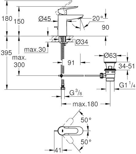 GROHE BauEdge | Badarmatur- Einhand-Waschtischbatterie, S-Size | mit Keramikkartusche | chrom | 23330000 - Cheap-Us