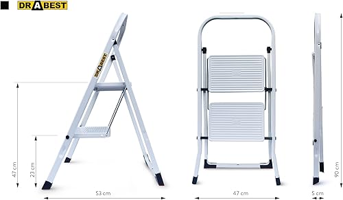 Drabest 2 Stufen Tritthocker Stahl Leiter Klappbar Rutschfester Tragehocker Sicherheit Trittleiter - Cheap-Us