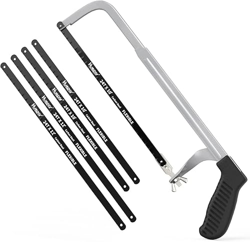 Huepar Metallsäge 250mm / 300 mm Einstellbare Bügelsäge, mit 4 austauschbare Sägeblätter (2 x 250mm, 2 x 300 mm) für Stahlrohr, PVC, gefrorenes Fleisch, Tischlerei - HGJ121 - Cheap-Us