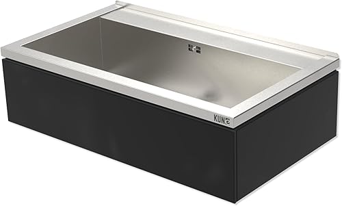 KUNe Novum 60 mit schwarzen Blenden - modernes Ausgussbecken Edelstahl zur Wandmontage - Außenmaße 69 x 52 x 25 cm (BxTxH) cm - Cheap-Us