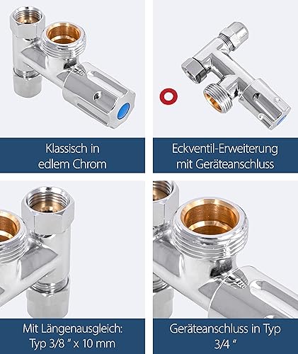 Geräte-Ventil Eckfix | Zusatzventil | Gerätezusatzventil | Eckventil | Chrom - Cheap-Us