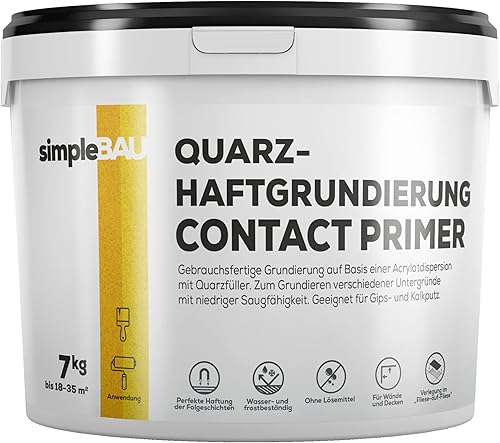 simpleBAU - Quarz Haftgrundierung 7KG Grundierung unter Putz für Innen & Außen auf Schwierigen Untergründen, Putzgrund mit Quarzsand, Haftgrund Beton & Fliesen & Putz - Cheap-Us