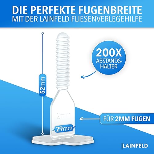 LAINFELD Fliesen Nivelliersystem | 3mm Fugenbreite | Abstandshalter zum Fliesen Legen | Fliesenverlegehilfe Fliesenleger Werkzeug Fliesenkreuz 3 mm - Cheap-Us