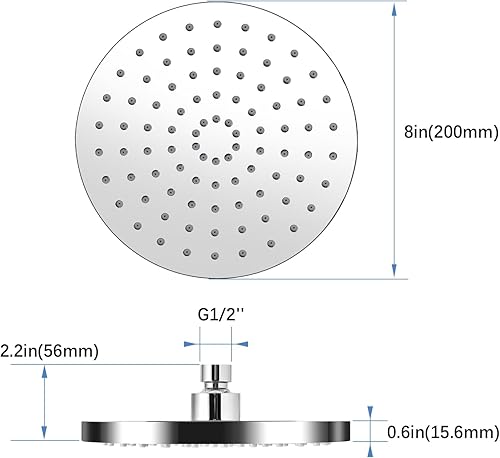 AiQInu 8 Zoll Runder Duschkopf Regendusche,Verstellbarer Kopfbrause Wassersparend mit Anti-Kalk-Düsen,Wasserfall-Duschkopf aus Edelstahl,Durchmesser 20cm - Cheap-Us