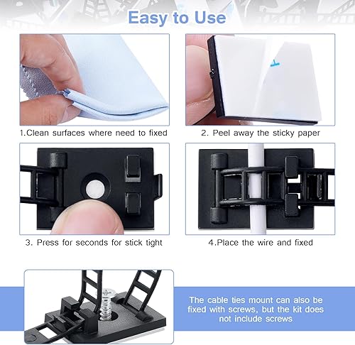 Fippy 100 Stück Verstellbare Kabelklemme Kabelschellen Selbstklebende Schwarz Kabelclips Kabelhalter mit Klebstoff Unterlage für Schreibtisch Netzkabel USB Ladekabel Ladegeräte - Cheap-Us